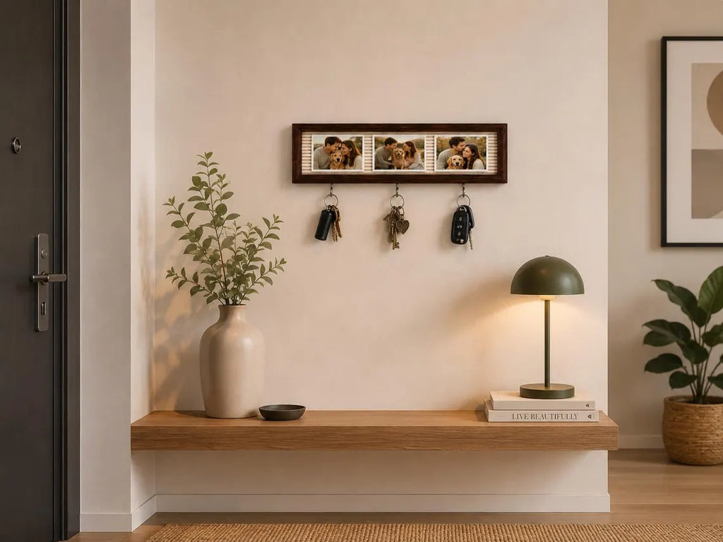 French handcrafted wooden key holder for entryway organization