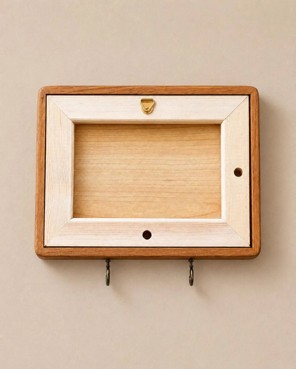 Wooden pet keepsake frame with integrated photo slot and key holder