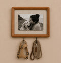 Handmade wooden pet memorial photo frame with elegant gold hooks