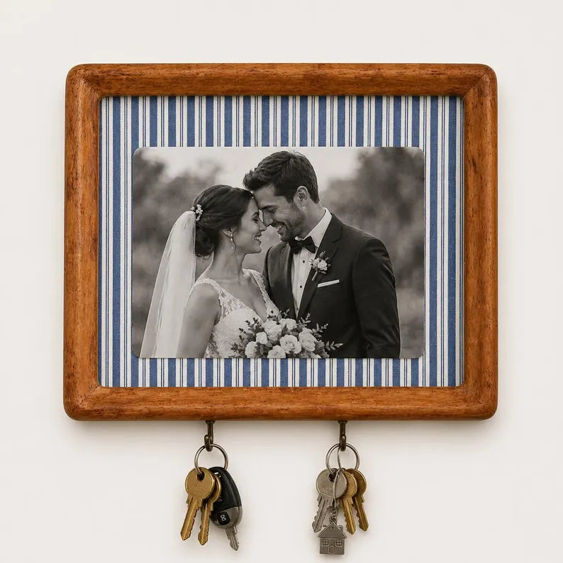 Solid wood photo frame and key holder for entryway décor
