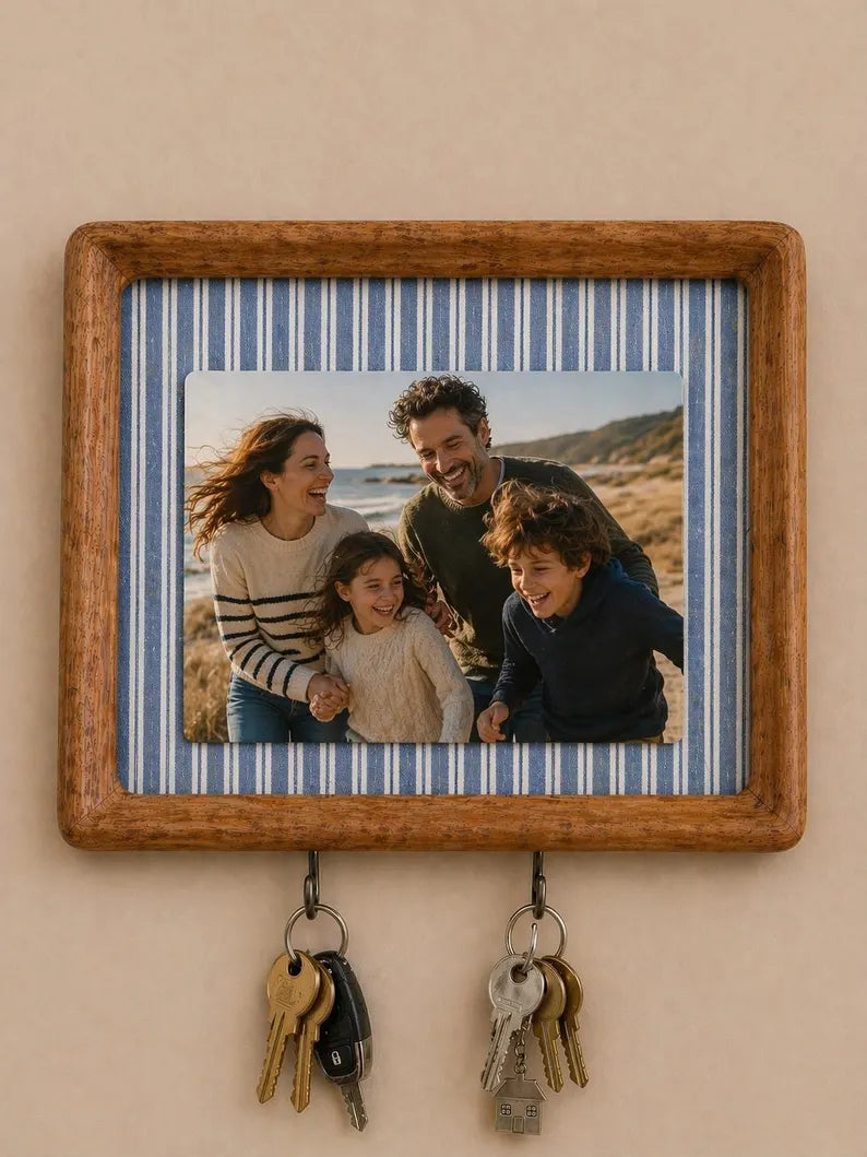 Wooden family keepsake frame with customizable fabric design