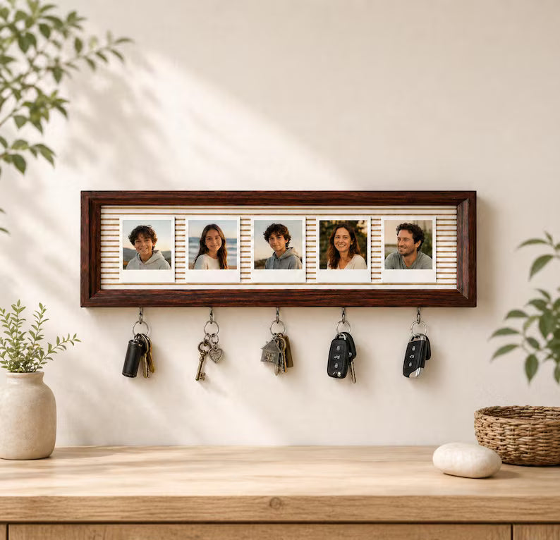 Handmade wooden multi photo frame with key holder