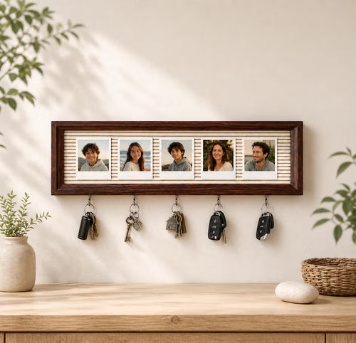 Handmade wooden multi photo frame with key holder