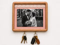 Handmade wooden wedding photo frame with three metal hooks